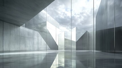 Aufkleber - Minimalist glass and concrete facade with geometric cutouts, sky