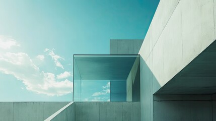 Aufkleber - Minimalist glass and concrete facade with geometric cutouts, sky