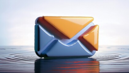 Poster - A modern, stylized email envelope rests on a reflective surface, symbolizing digital communication and connectivity.