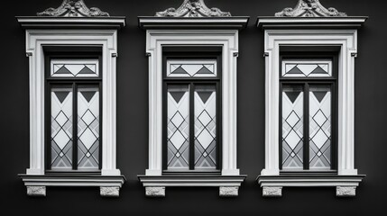 Aufkleber - Monochrome facade with diamond-shaped windows, empty background