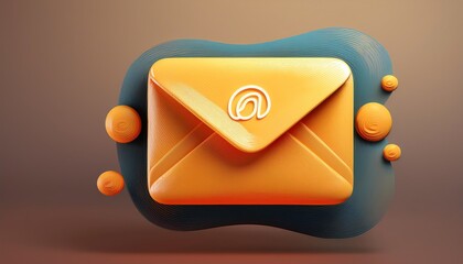 Poster - A stylized, three-dimensional orange envelope with an '@' symbol against a wavy teal background, representing digital communication.