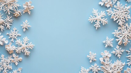 Poster - Sparkling snowflakes on a gradient blue background, open space for seasonal messages