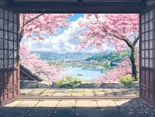 A stunning perspective of cherry blossoms bursting into bloom, creating a vibrant display of nature�fs beauty.