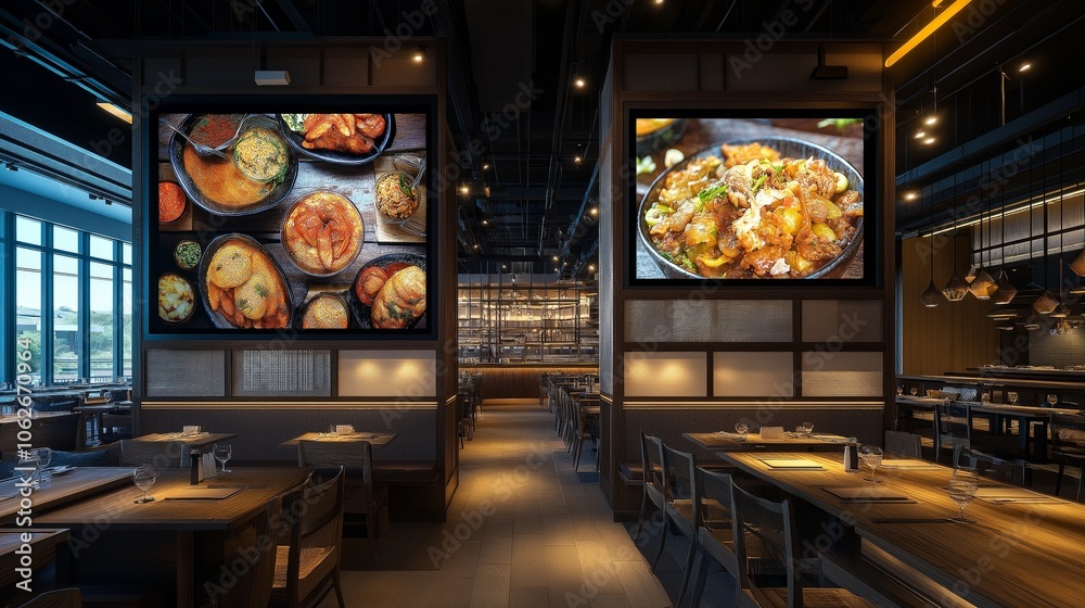 modern restaurant interior with digital signage screens Stock Photo ...