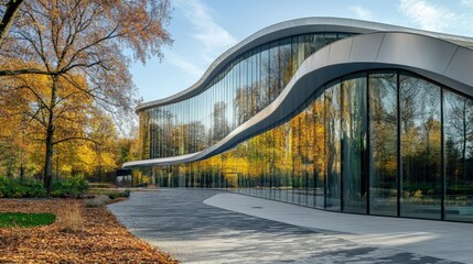 Aufkleber - Curved facade of modern art museum, open background
