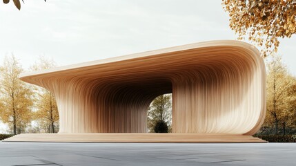 Aufkleber - Curved wooden architecture with minimalist design, blank