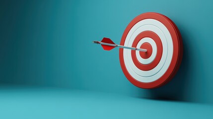 Aufkleber - 3d arrow hit the center of the target in a minimalistic style. business or goal achievement concept. illustration isolated on blue background. 3d