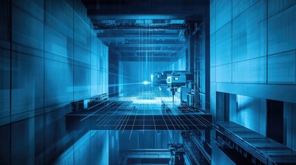 Poster - Futuristic Industrial Scene with Blue Light Effects