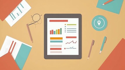 Poster - Colorful Data Analysis on Digital Tablet Top View