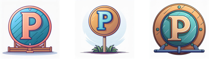 Aufkleber - Three stylized signs with the letter P.