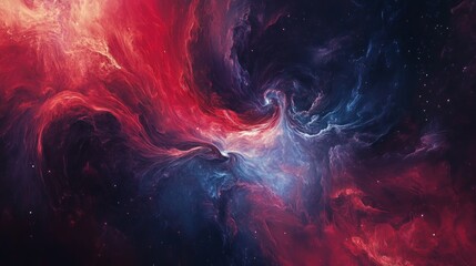Wall Mural - abstract swirling nebula with red and blue colors in a dark space.