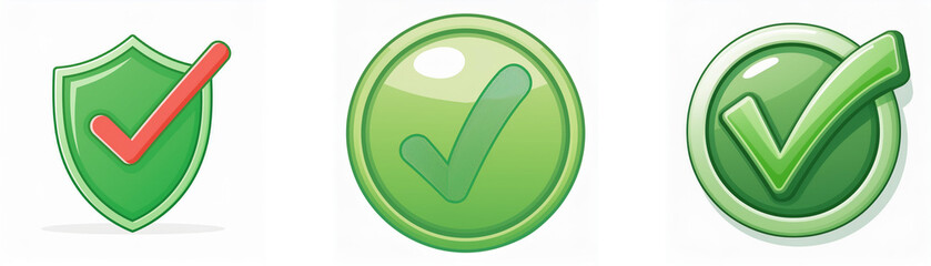 Aufkleber - Three green checkmark icons, one inside a shield, one in a circle, and one in a ring.