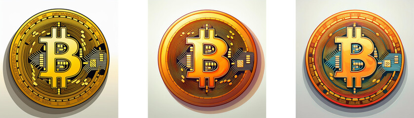 Poster - Three gold coins with a bitcoin symbol in the center.