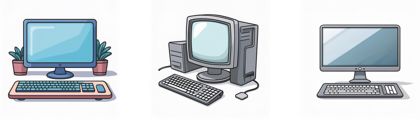 Aufkleber - Three cartoon illustrations of computers, one with a CRT monitor and two with flat screen monitors.