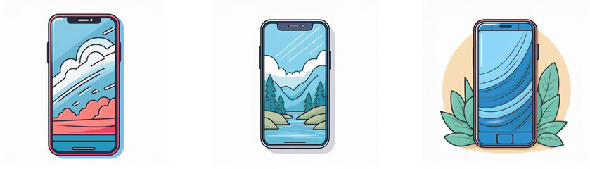 Fototapete - Three smartphones with different nature-themed backgrounds.