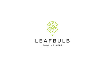 Nature leaf bulb with line art style logo design template flat vector