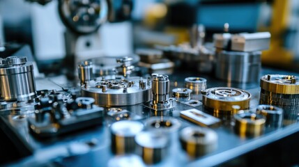 Poster - Close-Up of Precision Mechanical Components on a Table