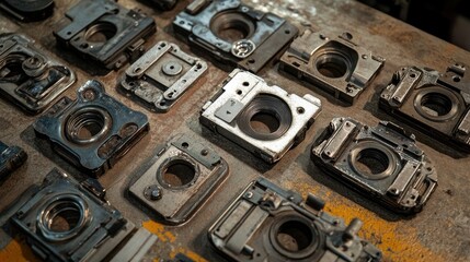 Poster - Collection of Industrial Metal Components on Workbench