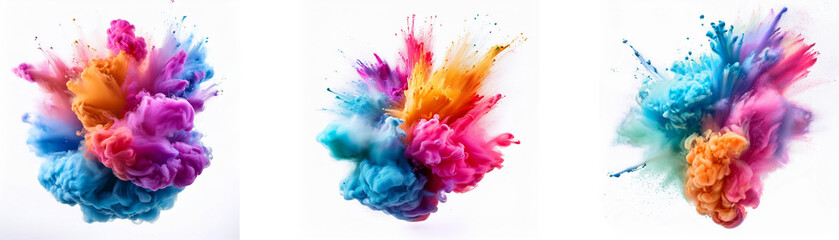 Poster - Three vibrant color explosions in a white background.