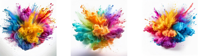Poster - Three colorful paint explosions, each in a different color scheme, against a white background.
