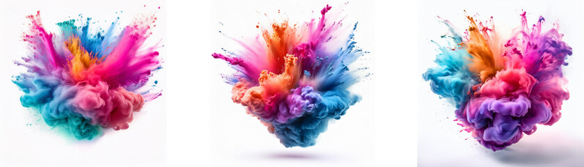 Poster - Three colorful abstract explosions of ink on a white background.