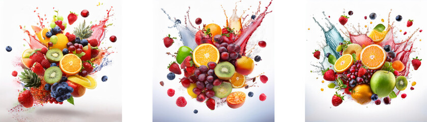 Poster - A vibrant display of fresh fruit bursting with colorful splashes.