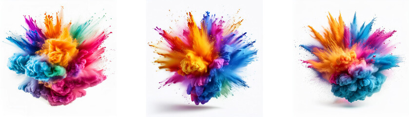 Aufkleber - Three colorful powder explosions on a white background.