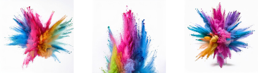 Poster - three colorful powder explosions on a white background.