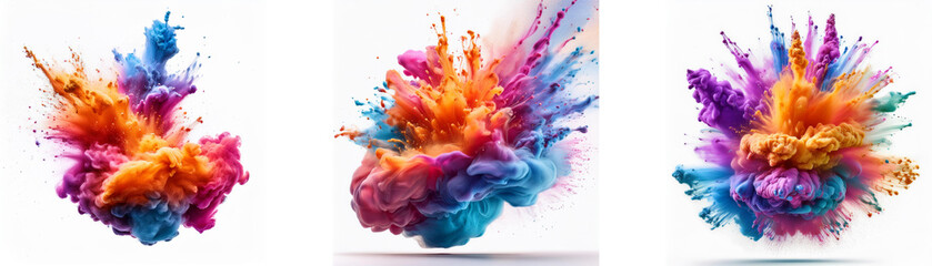 Aufkleber - Three colorful powder explosions, each in a different configuration, against a white background.