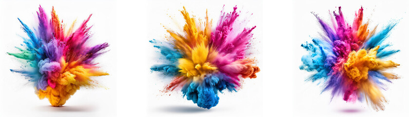 Poster - Three vibrant colored powder explosions against a white background.