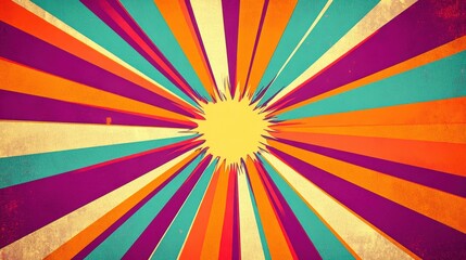 Aufkleber - Colorful rays radiate from a central sun, creating a vibrant retro design, perfect for backgrounds or artistic projects.