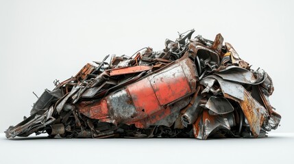 Wall Mural - Heap of scrap metal at recycling junkyard on white background