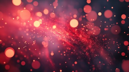 Wall Mural - Abstract background with red and gold bokeh lights, glowing particles and galaxy like effect.