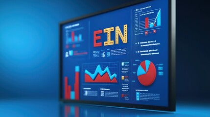 Poster - A data visualization display featuring colorful graphs and charts on a blue background, highlighting analytics and statistics.