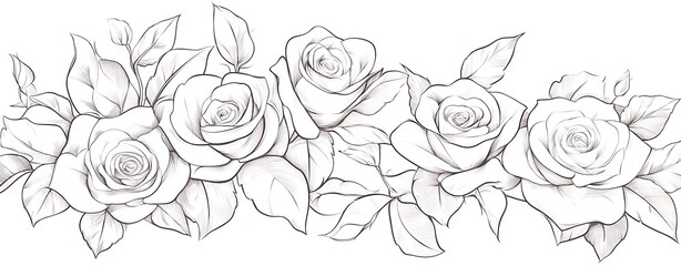 rose flower arrangement line art on white background. silhouette roses botanical hand drawn element 