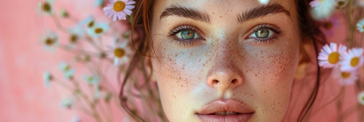 Natural Beauty with Flowers and Freckles