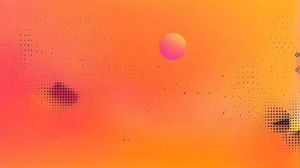 Abstract neon color gradient pattern with Memphis geometric dot and line elements on yellow orange  background