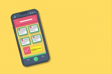 Poster - A smartphone displaying colorful app icons on a bright yellow background, suggesting a vibrant digital interface for task management or reminders.