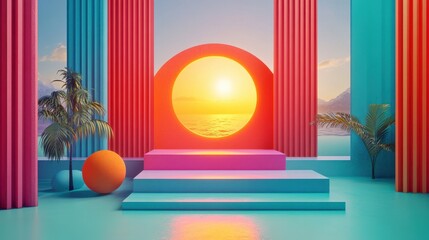 Wall Mural - vibrant motion graphics with striking shapes and vivid hues, perfect for contemporary digital displa