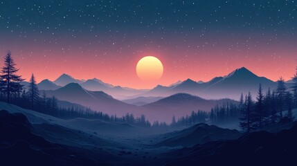 Wall Mural - retro dreamy background landscape astronomy outdoors.