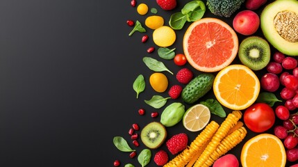 Poster - a healthy meal of colorful fruits, vegetables, and lean protein, representing mindful eating and a c