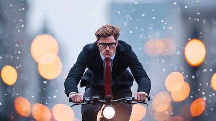 Poster - Commuters cycling to work during rush hour, highlighting the increasing popularity of bicycles as a sustainable mode of transportation.