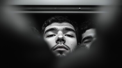 Poster - Commuters packed tightly into a subway car during peak travel time, highlighting the challenges of overcrowding in public transportation.
