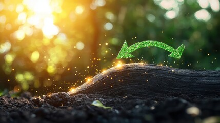 Wall Mural - A close up shot of a stock market graph showing an upward trend, with green arrows indicating positive growth and financial success.