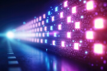 Poster - neon light frame with glowing checkerboard pattern, creating a retro-futuristic aesthetic