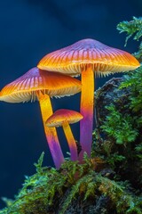 Two isolated mushrooms with orange and purple caps