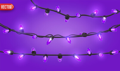 Wall Mural - festive christmas blue string lights brightly glowing. realistic 3d new year decorations garland iso