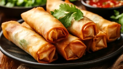 Wall Mural - Spring rolls appetizers. Delicious food background