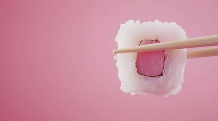 Wall Mural - Sushi with chopsticks on minimalistic background