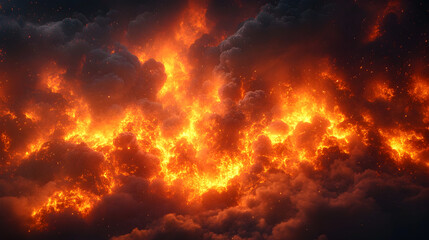 Aufkleber - A dramatic and intense image showcasing a raging inferno with explosive flames and billowing smoke,creating a chaotic and apocalyptic scene of destruction and danger.